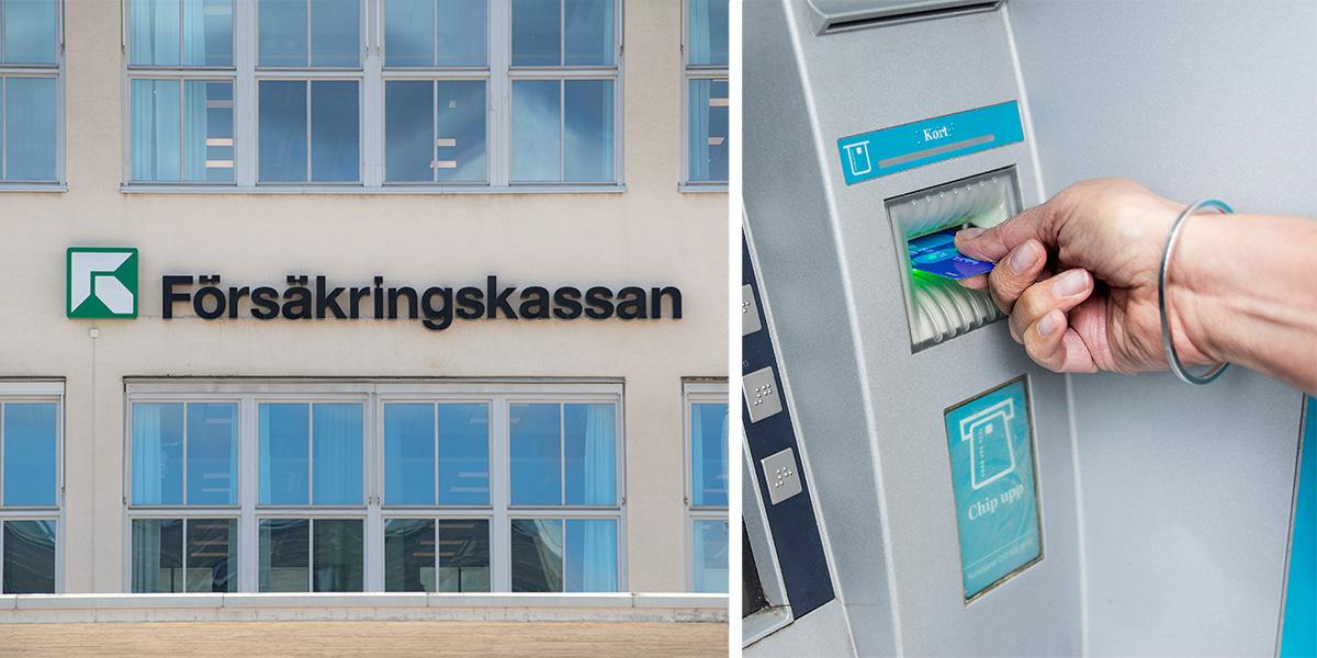 Fasat med Försäkringskassans skylt och en bankomat. Enhetschefen för nationell analys och kontroll på Försäkringskassan säger att assistansen tyvärr i vassa fall är mer eller mindre en bankomat när det gäller organiserad brottslighet