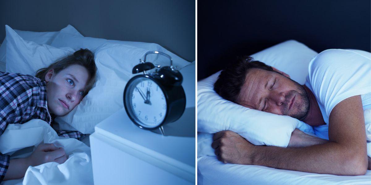 En kvinna ligger vaken i sängen och en man ligger och sover i sängen. Behovet av sömn verkar skilja sig beroende på vilket land människor bor i, det visar en ny studie