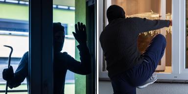 E inbrottstjuv utanför en altandörr och en tjuv klättrar in genom ett fönster
