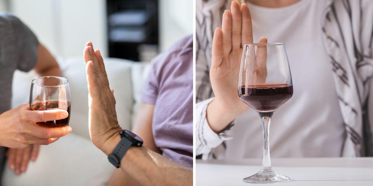 En man och en kvinna tackar nej till alkohol.