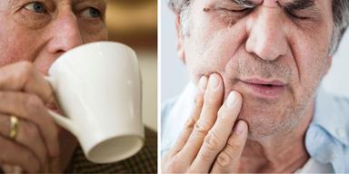 Får du ont i tänderna när du dricker kaffe? En man dricker kaffe och en man har ont i tänderna. Då har du kanske drabbats av tandkänslighet.
