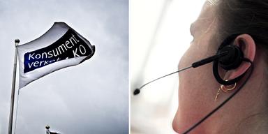 Konsumentverkets logga på en flagga och en telefonist. Konsumentverket har utrett konsumentskyddet vid telefonförsäljning och kommit med ett förslag som telefonförsäljarnas branschorganisation kallar för myndighetsaktivism