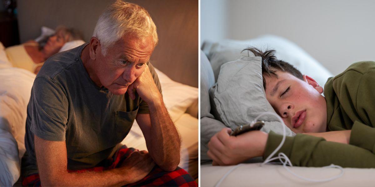 En äldre man kan inte sova och en tonårig pojke sover gott. När du var tonårig hade du antagligen inga sömnproblem, men nu, när du blivit äldre har du kanske svårt att sova gott hela natten? I så fall är du inte ensam och här är forskarnas förklaring till varför vår sömn försämras med åldern.