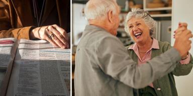 Någon läser i en tidning och ett äldre par dansar. Han sökte kärlek vid 96 och satt in en kontaktannons i en tidning. Han fick svar och blev sambo med en dansant kvinna. Paret på bilden har ingenting med texten att göra.