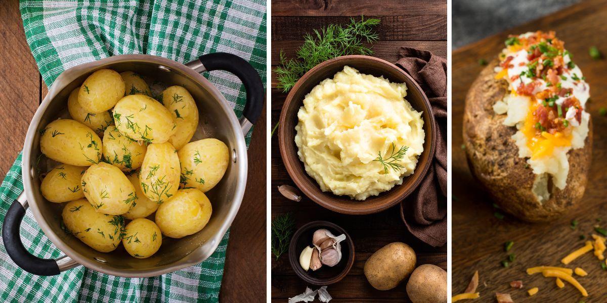 Kokt potatis, potatismos och bakad potatis