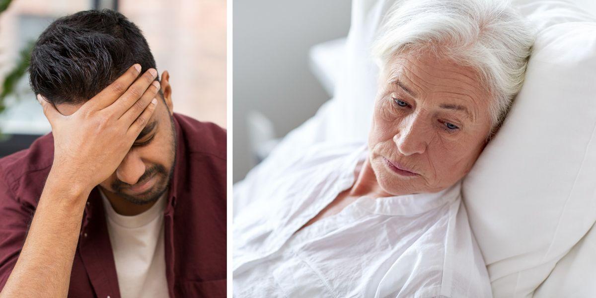 En ledsen man och en äldre kvinna med tom blick. När hans mamma var tvungen att flytta till ett äldreboende var det som att hon började tyna bort och ibland är hennes blick tom, det gör honom så leden att se. Personerna på bilden har ingenting med texten att göra
