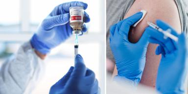 Vaccin mot covis-19 och en person vaccineras