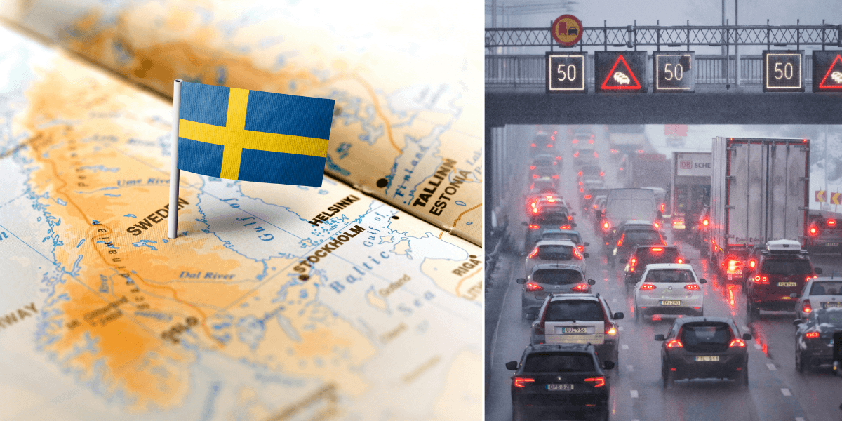 En karta över Norden till vänster, och bilväg till höger.