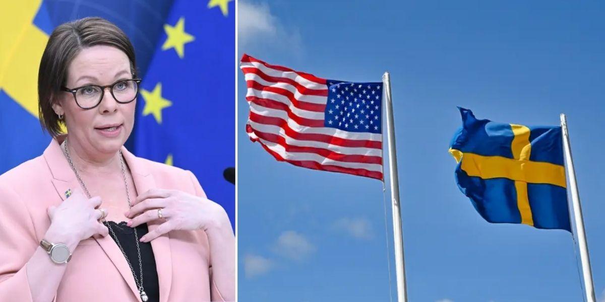 Utrikesminister svensk och amerikans flagga