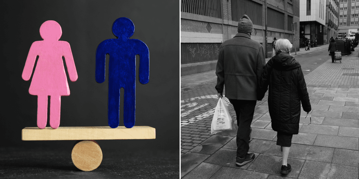 Livslängd: Symbol för kvinna och man till vänster och en par som går till höger.