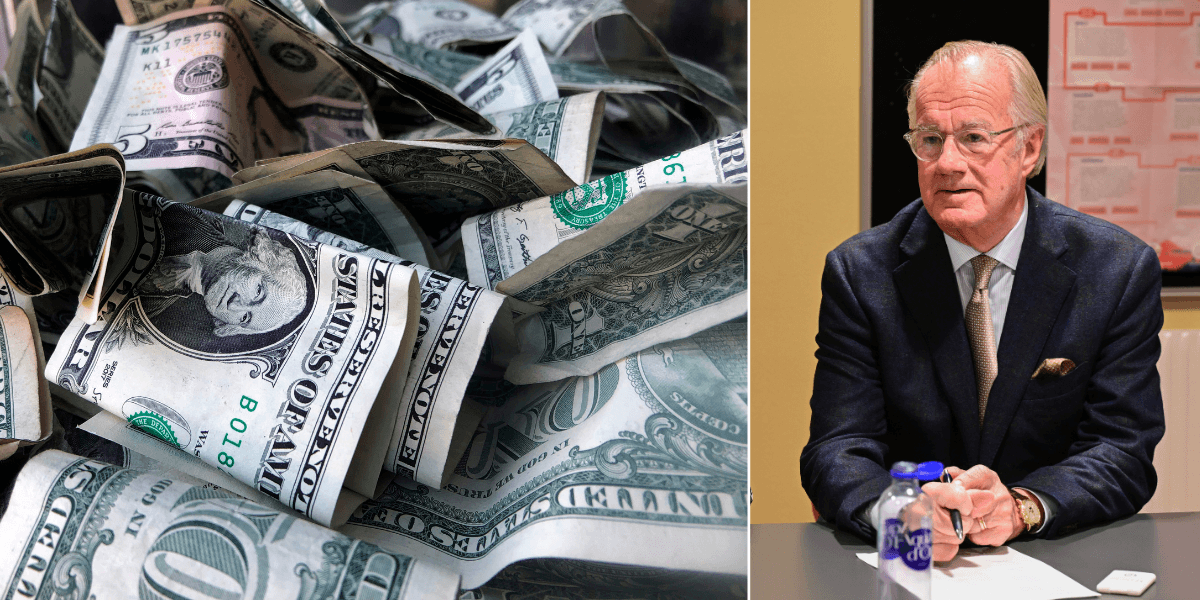 Dollarsedlar till vänster och miljardären Stefan Persson till höger.