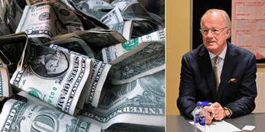 Dollarsedlar till vänster och miljardären Stefan Persson till höger.