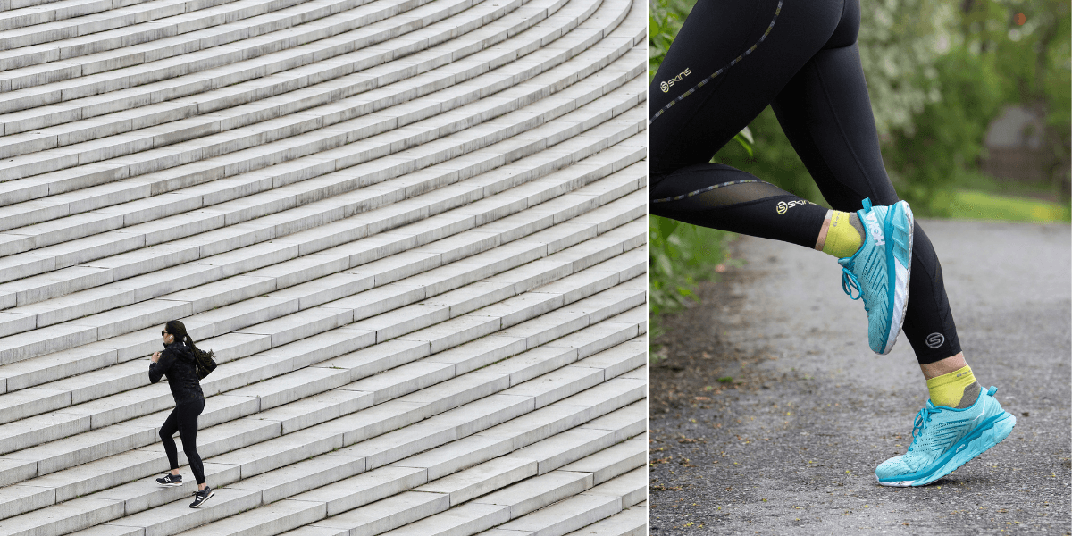 Två bilder på personer i medelåldern som tränar.