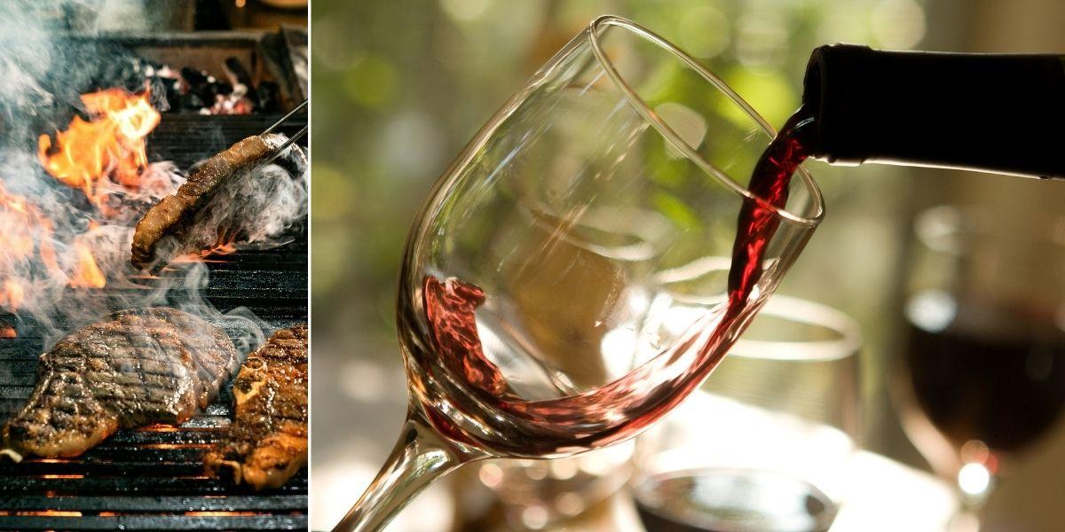 Grillat kött rött vin