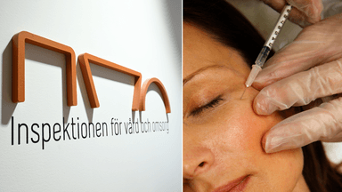 En vägg som det står Ivo på till vänster och en kvinna som får botox till höger.