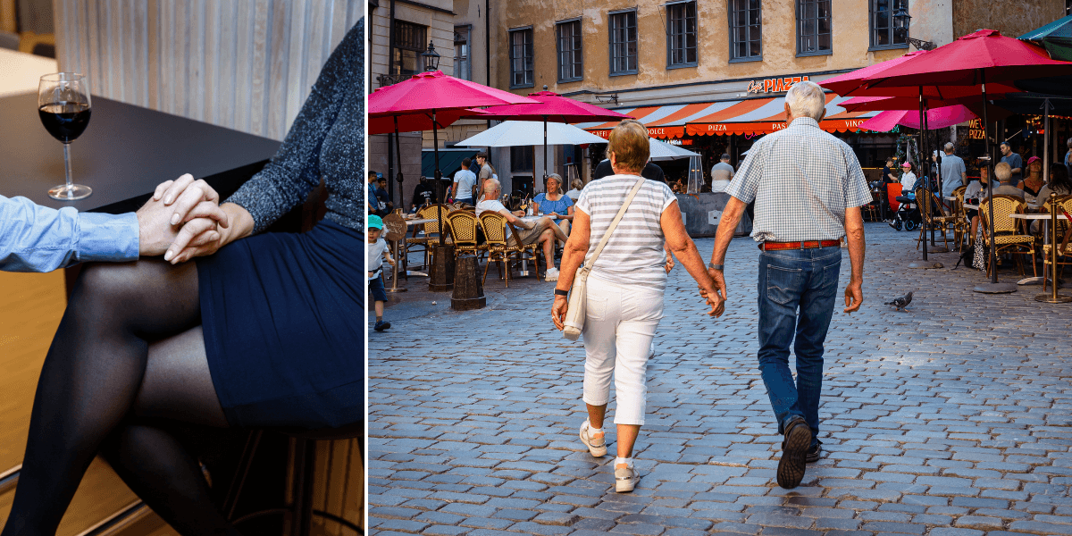 Två kärlekspar, på olika bilder, som håller hand.