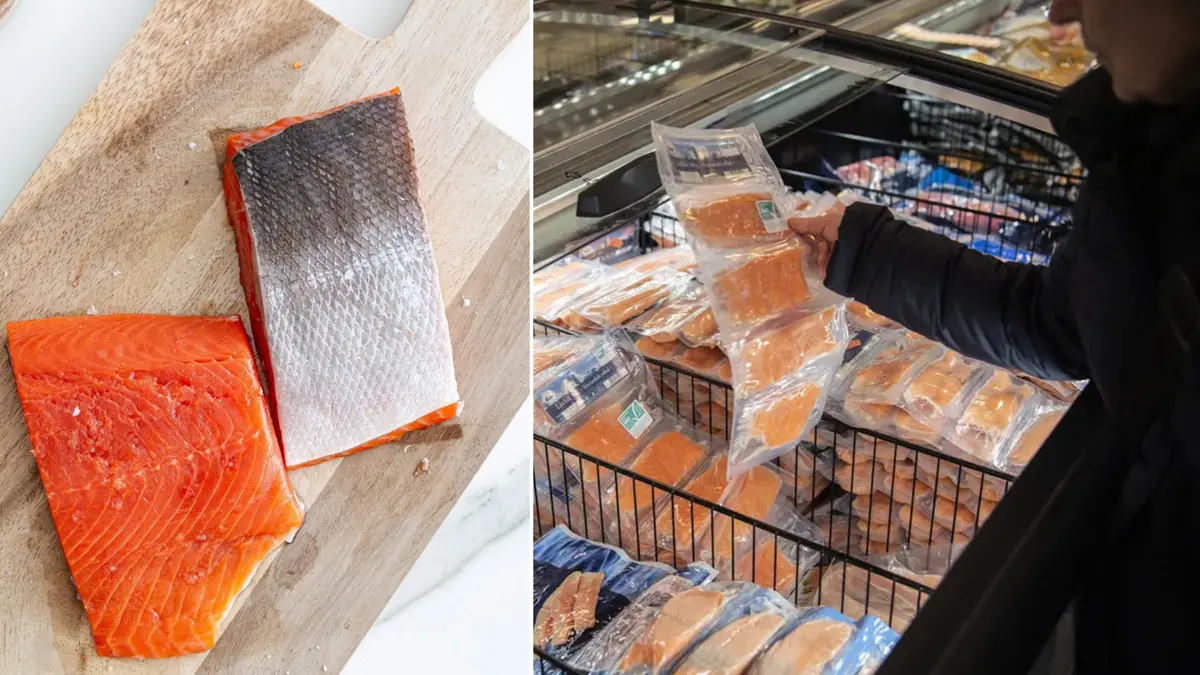 lax, kvinna handlar lax