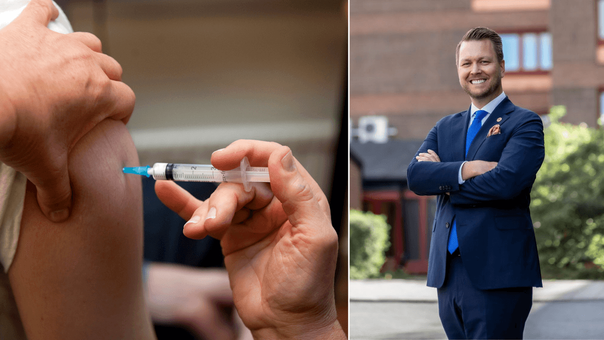 En som blir vaccinerad mot bältros till vänster och en man i kostym till höger.