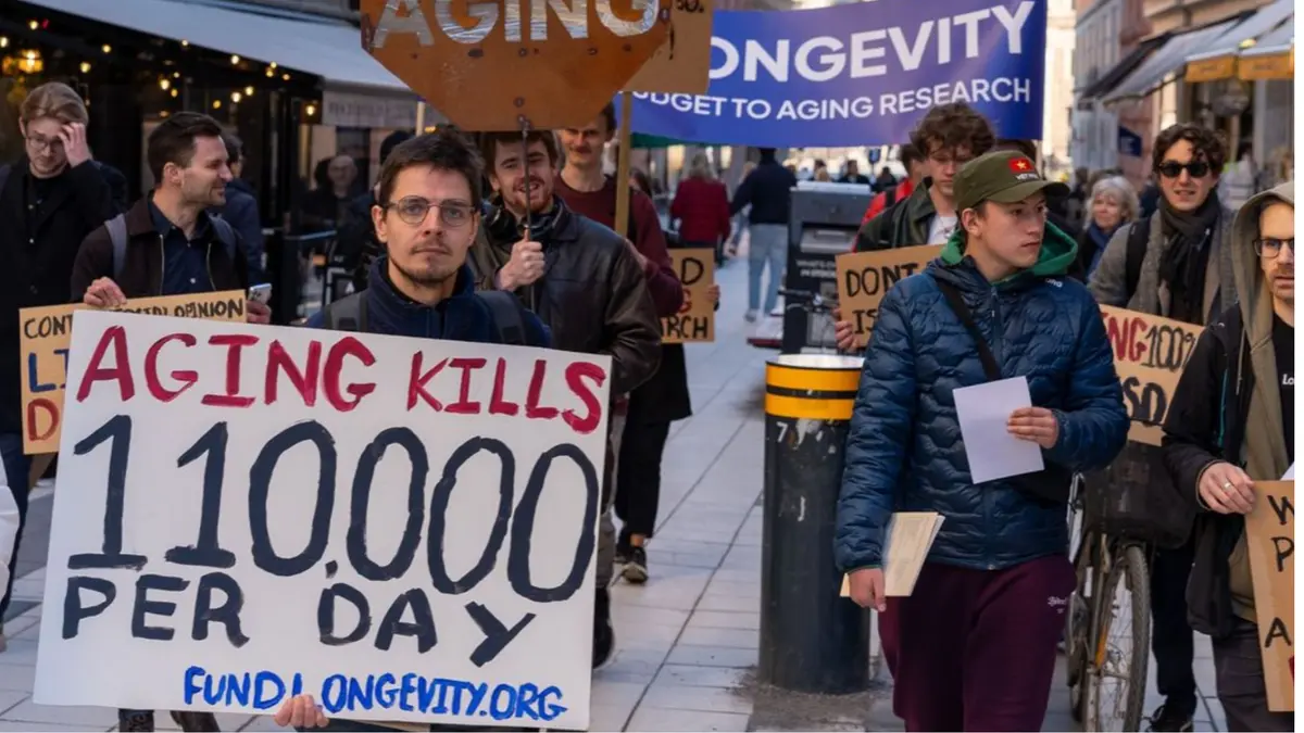 Demonstration mot åldrande och döden.